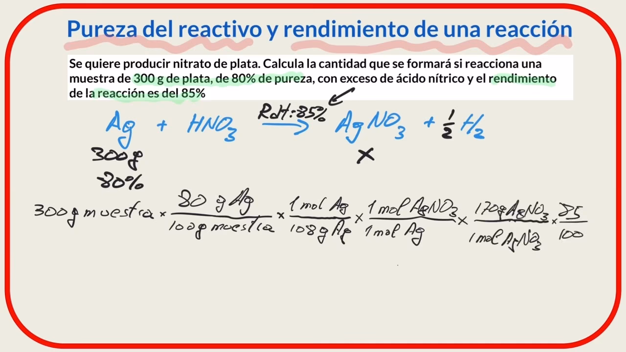 ¿Cómo calcular la pureza y el rendimiento?