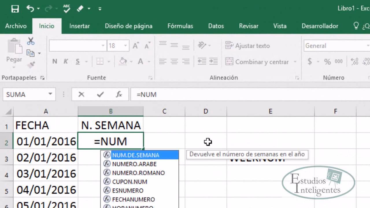 ¿Cómo puedo calcular el número de semana en Excel?