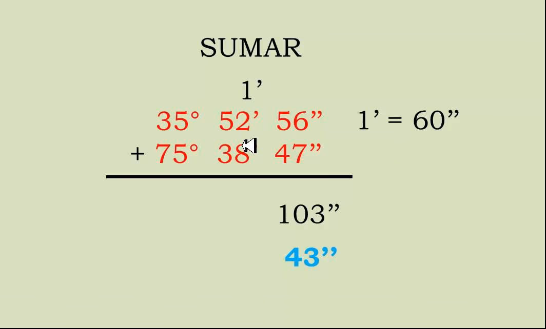 ¿Cómo se suman los grados, minutos y segundos?