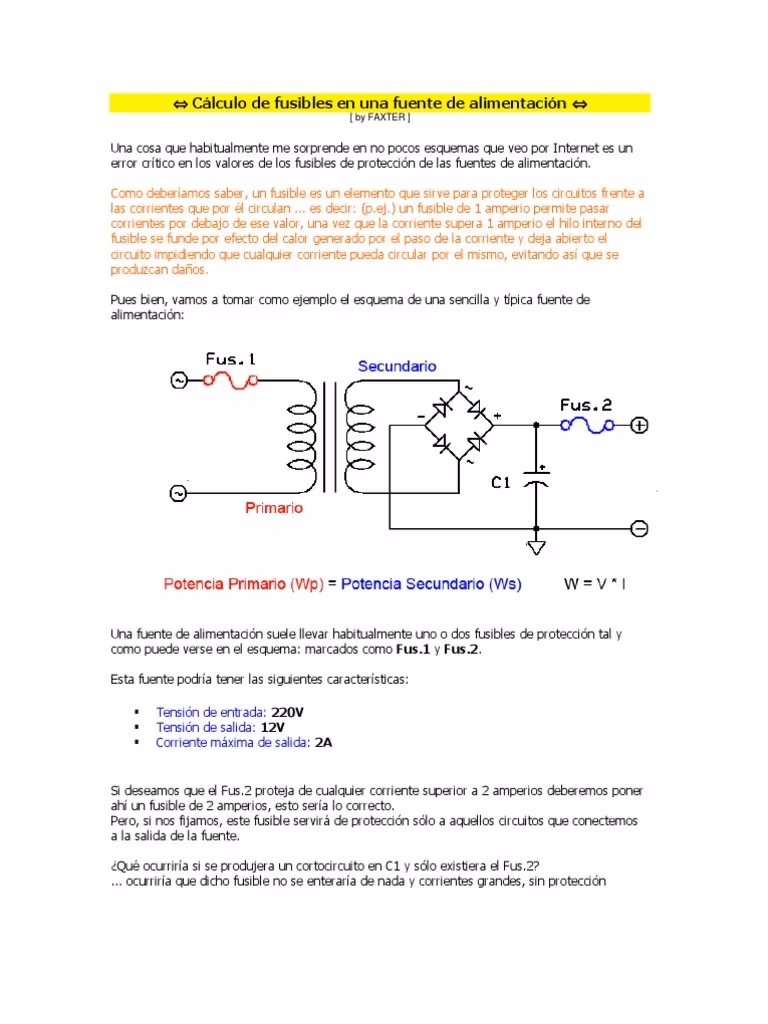 ¿Cómo calcular el valor del fusible?