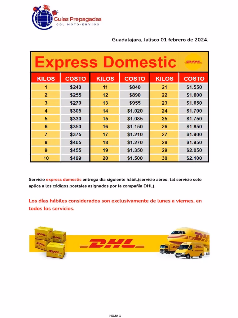 ¿DHL cobra por peso o tamaño?