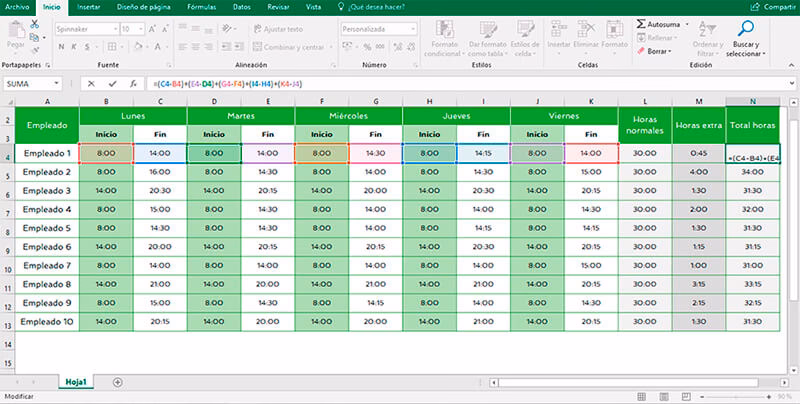 ¿Cuál es la fórmula para calcular las horas trabajadas en Excel?