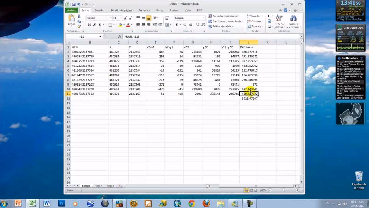 ¿Cómo calcular distancias entre coordenadas en Excel?