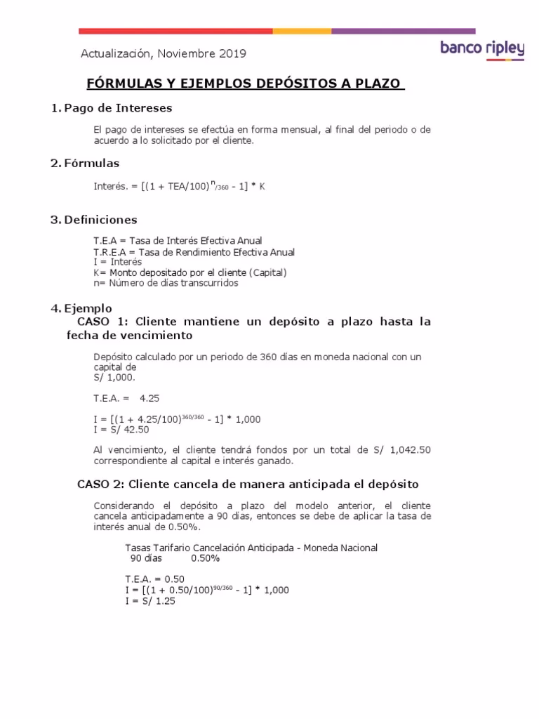 ¿Cuál es la fórmula para calcular el interés de un plazo fijo?