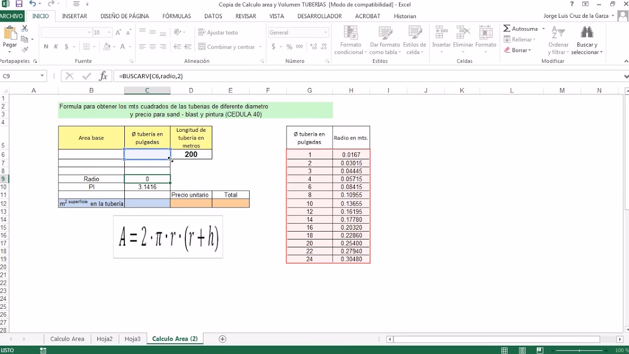 ¿Cómo calcular el área de una tubería?