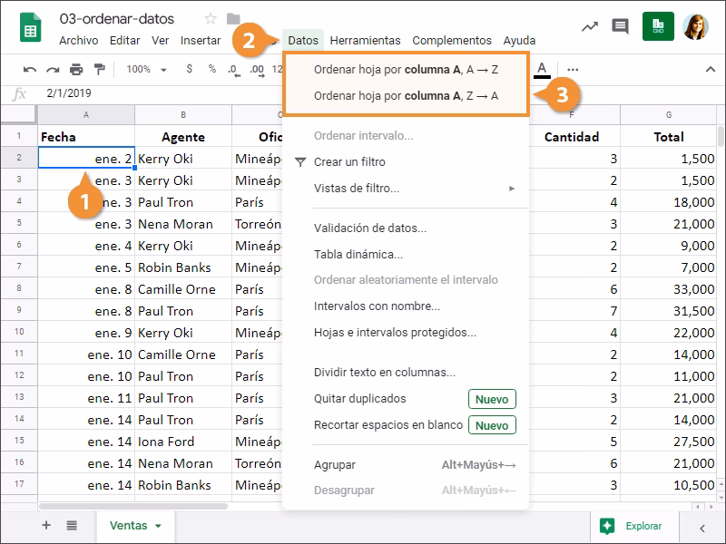 ¿Cómo se pueden ordenar los datos?