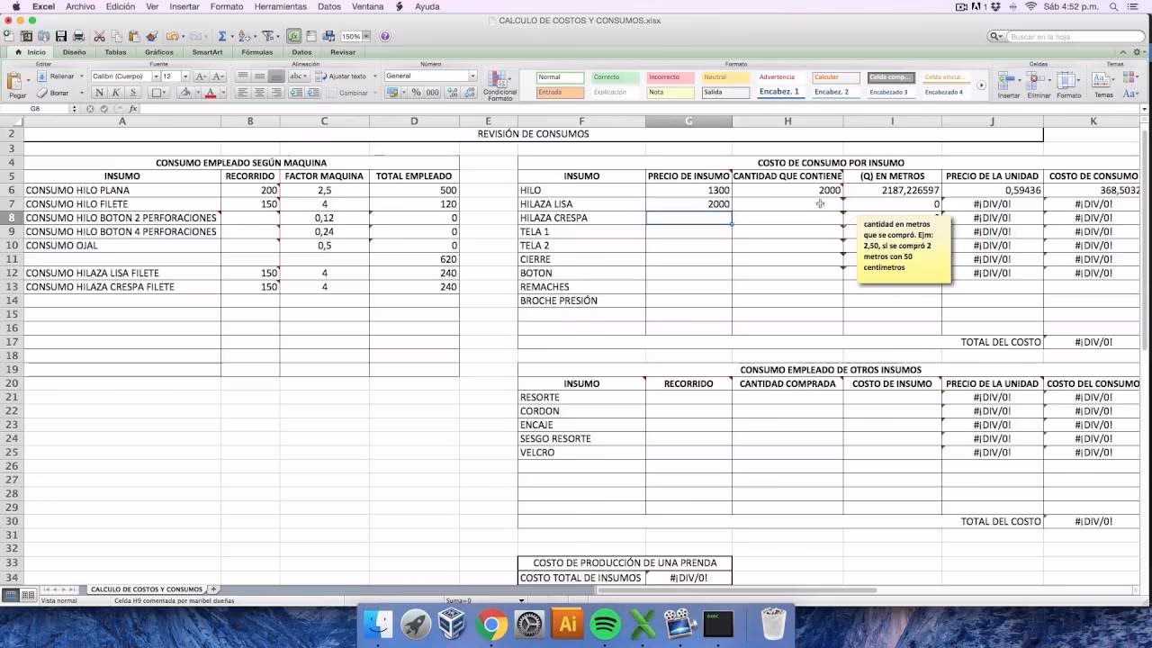 ¿Cómo calcular el costo de los productos fabricados en Excel?