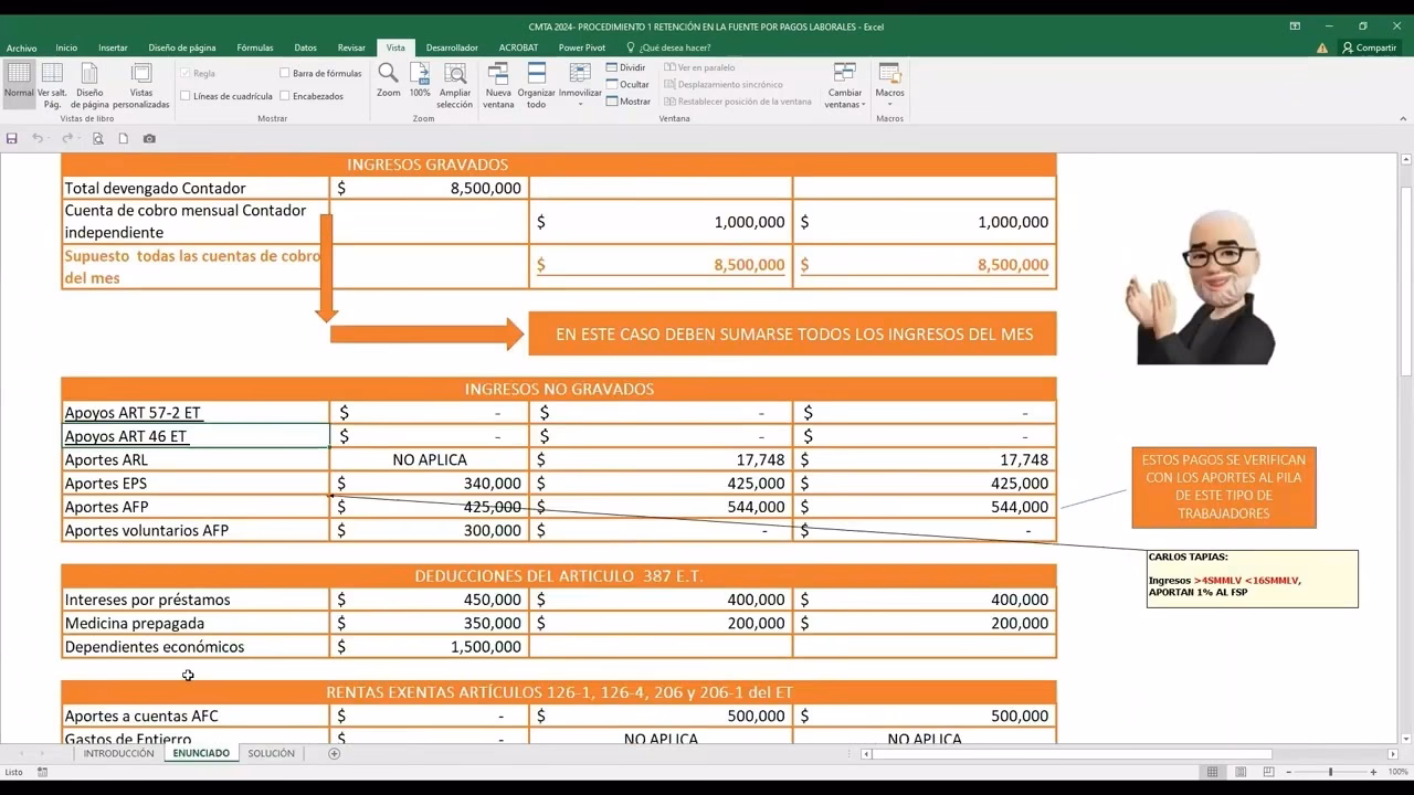 ¿Cuál es la plantilla de retención en la fuente por salarios para 2025?