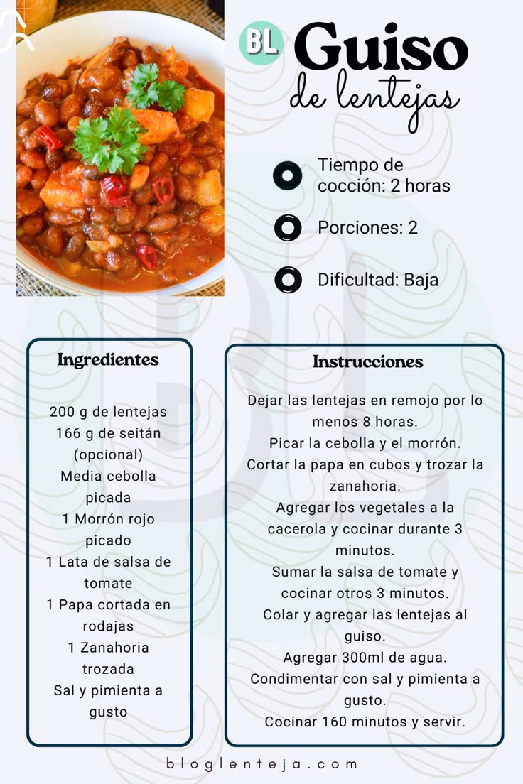 ¿Cuáles son los ingredientes para un guiso de lentejas?