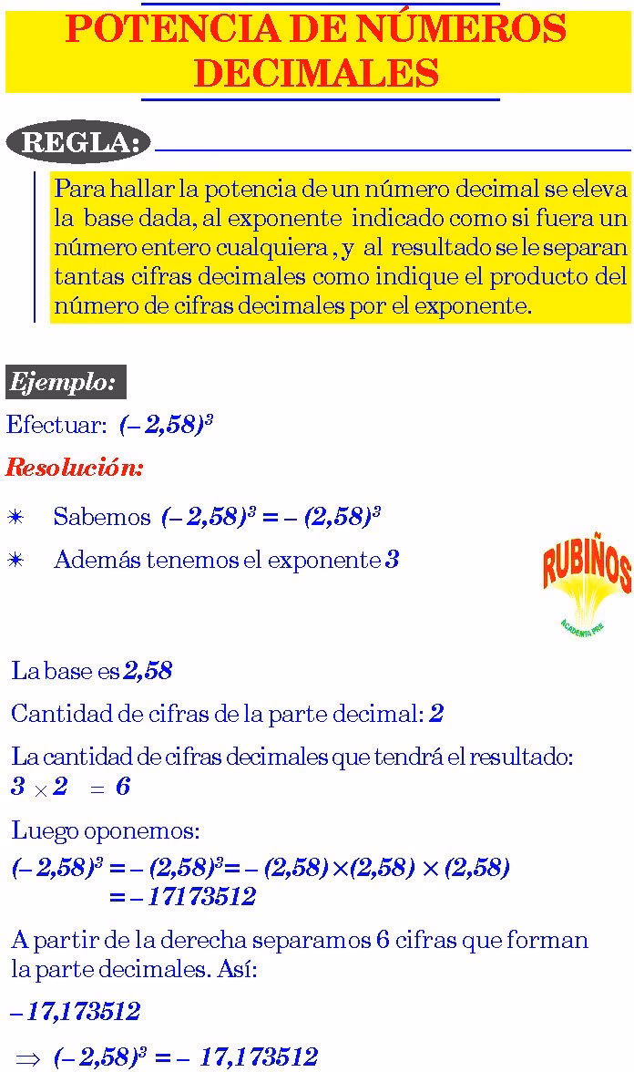 ¿Cómo calcular la potencia de un número decimal?